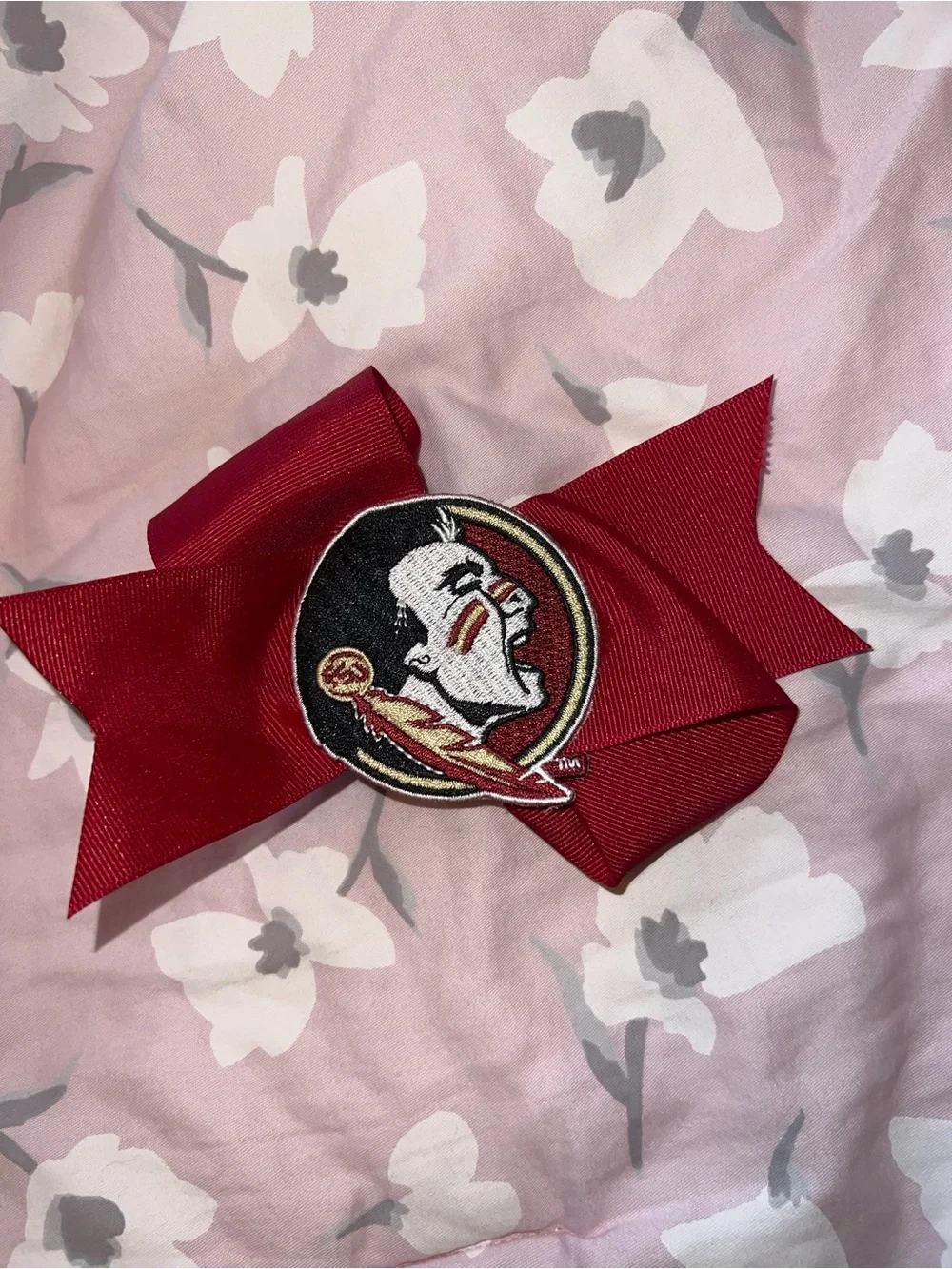 New! Divine Creations Kids FSU Hair Bow with Team Patch garnet Florida State Un